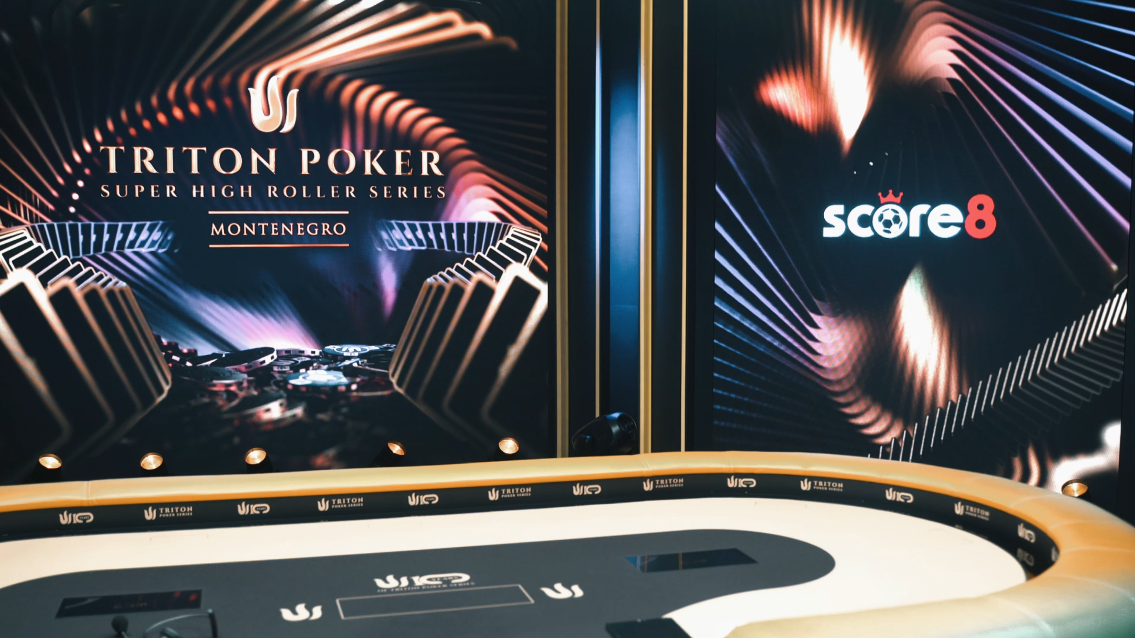 Score8 branding shown on the Triton Poker Montenegro stage